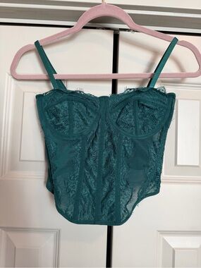 Sheer Teal Lace Bustier Chemise with Underwire Support